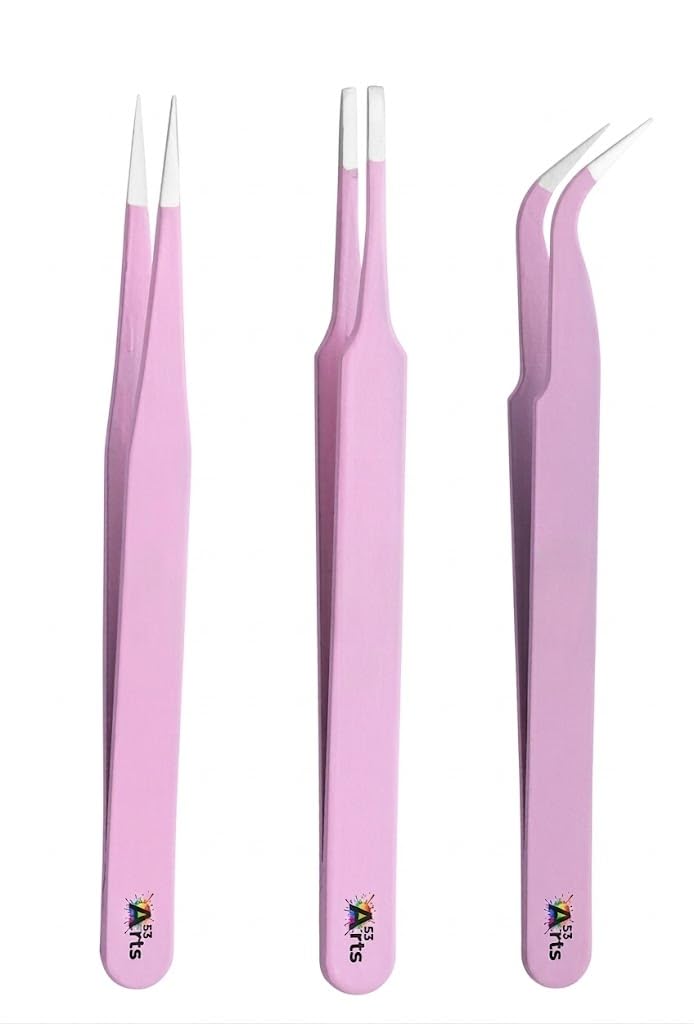 53 Arts 3pcs Tweezers Stainless Steel Straight and Curved Volume Lash Tweezers Set for Eyelash Extension Professional With Twizers Case-picture-16