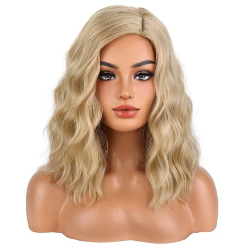 Image of BERON Blonde Wigs for Women Short Curly Wavy Wig Girls Dirty Blonde Shoulder Length Body Heat Resistant Synthetic Hair Wig for Cosplay Party or Daily