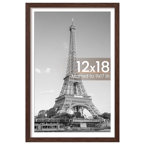 Image of upsimples 12x18 Picture Frame, Display Pictures 11x17 with Mat or 12x18 Without Mat, Wall Hanging Photo Frame, Brown, 1 Pack