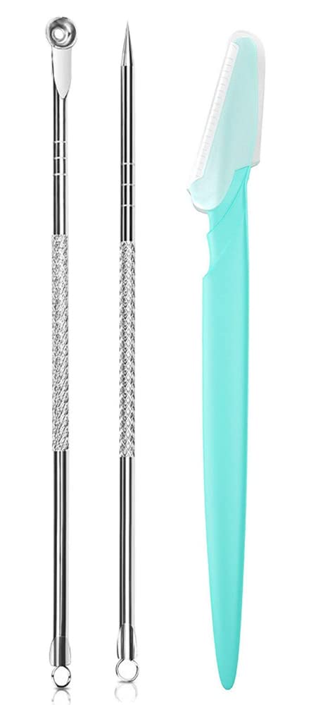2-1 Blackhead Remover Tools, Anti-Acne Needle Pimple Extractor Tools, Stainless Steel Acne Removal for Face Whitehead Removing Needles with 1Pc Eyebrow Razor-image-40