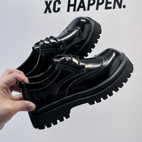Men's Vintage Patent Leather Oxfords, Stylish Platform Lace - Up Brogues with Round Toe for Casual & Fashion - Forward Looks3