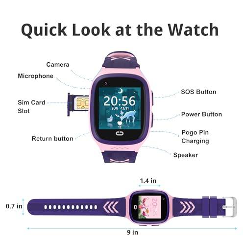 Image of Tixpc 4G Kids Smart Watch Girls with GPS Tracker Location Video Call Cell Phone SOS Calling Voice Chat Camera Alarm Clock Touch Screen SmartWatch Gifts for Age 5-12 Kids (Pink)