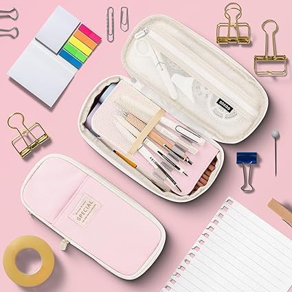 Image of LABUK Large Capacity Pencil Case Pouch, Cute Aesthetic Big Capacity Zipper Cases Pen Portable Office Stationery Makeup Bag, Desk Organizer for College Adults Women Men (Pink)