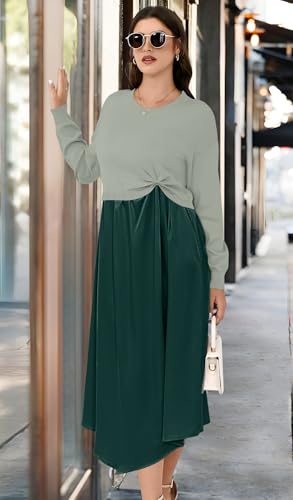 Womens Sweater Dress Trendy Color Block Fall Winter Long Sleeve Dresses with Silky Smooth Hem3