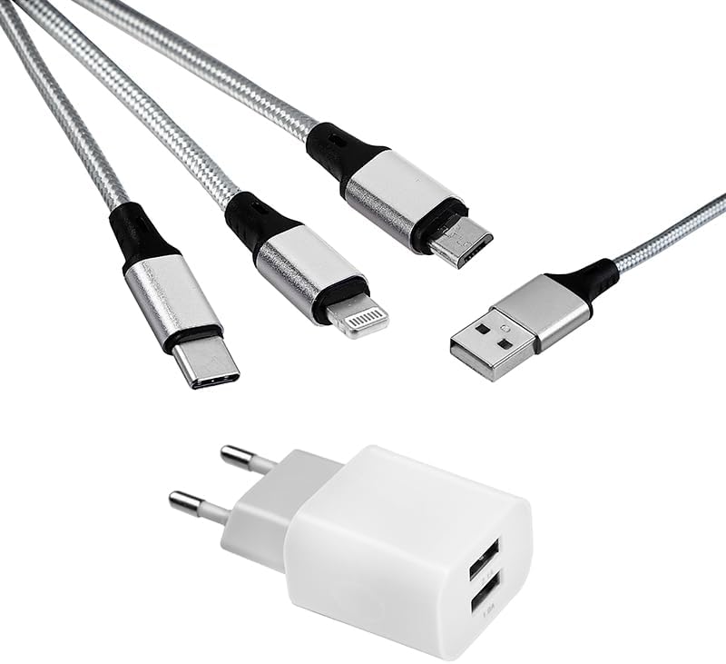 MUTTO - Cargador USB 3 en 1 de viaje universal, cargador para iPhone, conector USB C y cargador micro USB, adaptador USB +...