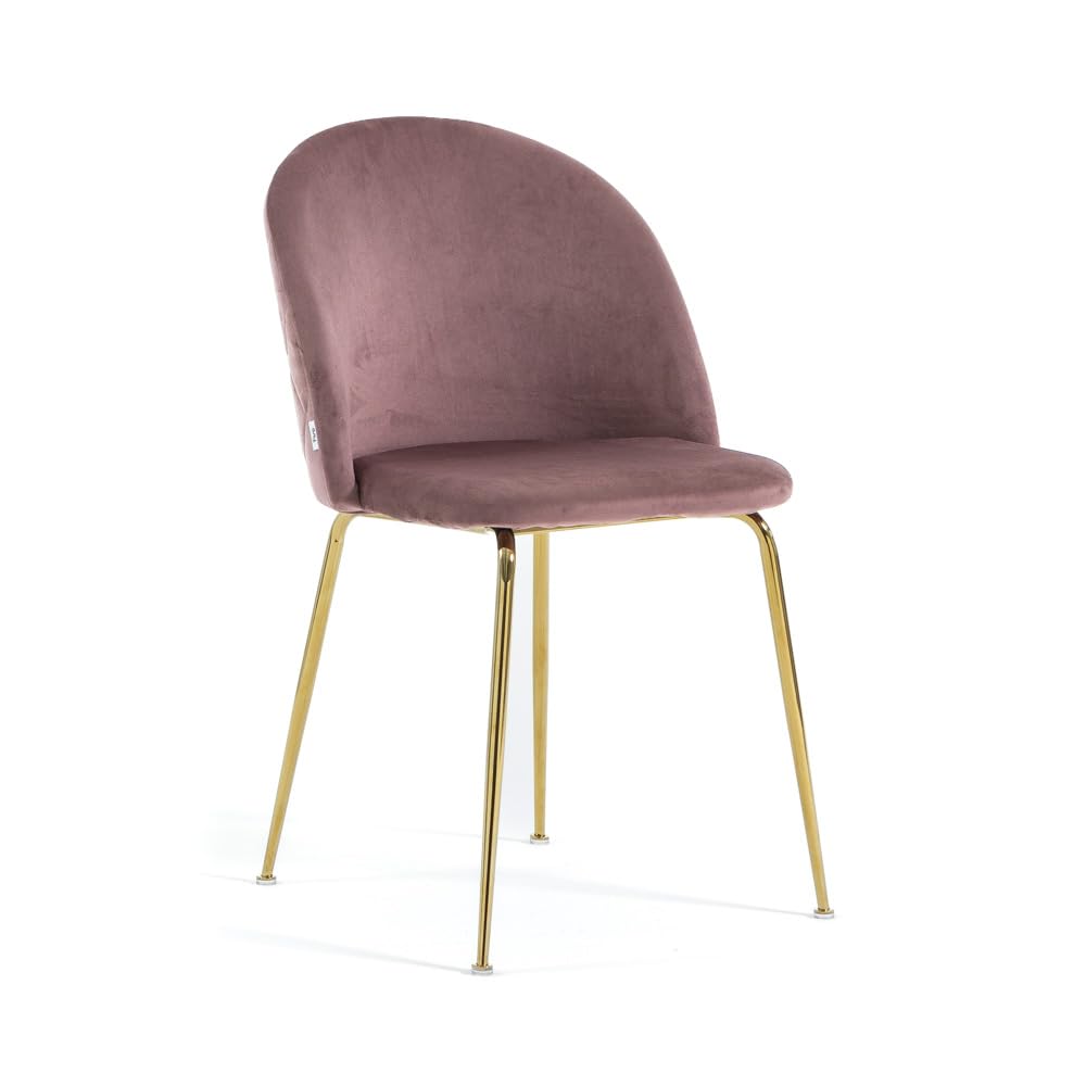 SIEDITI FUORI E DENTRO Set di 2 sedie poltroncine Sara imbottite in velluto o teddy per cucina o sala da pranzo con gambe in metallo (Velluto Rosa Blush, Gambe Oro)