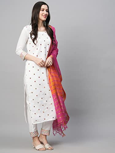 Image of ANNI DESIGNER Women's Cotton Blend Kurta with Pant & Dupatta