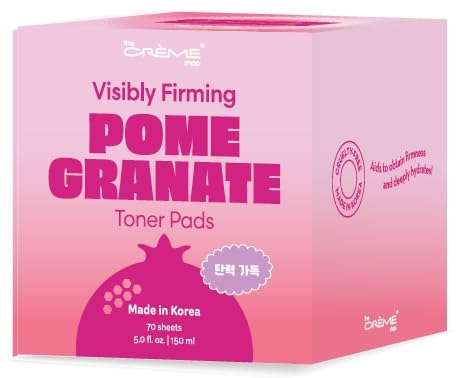 The Crème Shop Pomegranate Toner Pads with Collagen for Plumping and Firming, Textured Facial Pads for Gentle Exfoliation, Hydrating Korean Skin Care (70 Count)