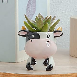 U-Vathing Animal Planter Flower Pot Succulent Pots, Mini Cute Cartoon Animal Cow Shaped Succulent Cactus Flower Pot, Drainage Hole Flower Plant Pot for Home Garden Office Desktop Decoration (Cow)