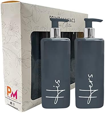 Print Maniacs Mrs Hinch Inspired Signature Grey 500ml Square Reusable Dispenser Bottle Silver Pump Personalised Bathroom Storage Toiletries Set F2 (White, Shampoo and Conditioner)