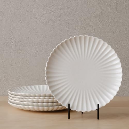 Image of WENSHUO Large Ceramic Dinner Plates Set of 6, 10.5 in Speckled Nacre White