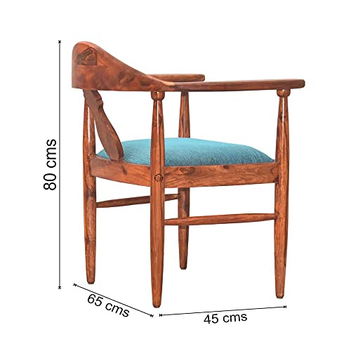 Image of SHRI MINTU'S ART Wooden Armchair with Cushion | Single Seater Sofa Round Arm Chair for Living, Drawing Room, Hall, Balcony & Office | Solid Wood Sheesham, Natural Finish