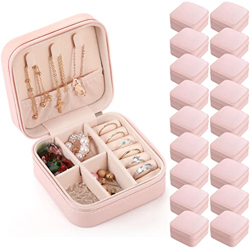 Canlierr Small Travel Jewelry PU Leather Boxes Bulk Bridesmaid Proposal Gift Boxes Portable Jewelry Case Organizer for Women(Pink,18 Pcs)