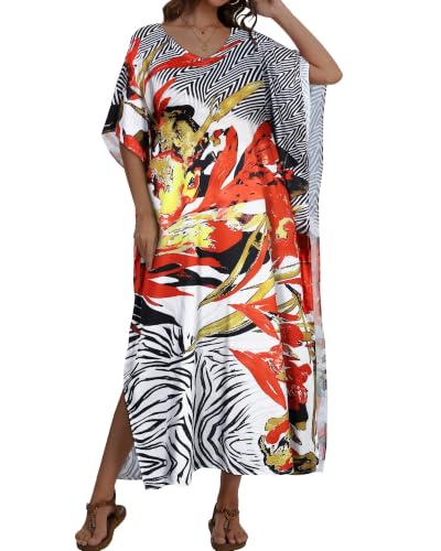 Image of Kaftan Dresses for Women V Neck Caftan Batwing Sleeve Swimsuit Cover Up