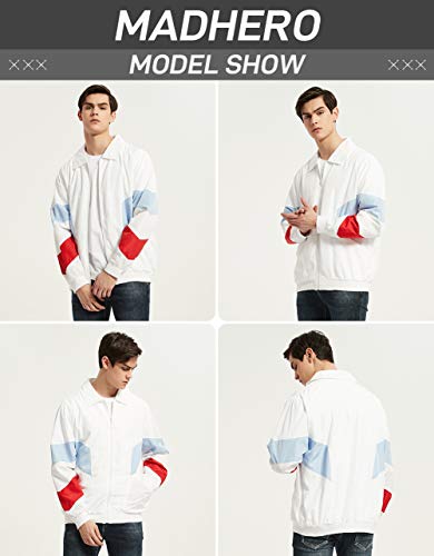 Madhero Men's Windbreaker Jackets Lightweight Waterproof Casual Varsity Jacket White Red Blue Xl #TOP2