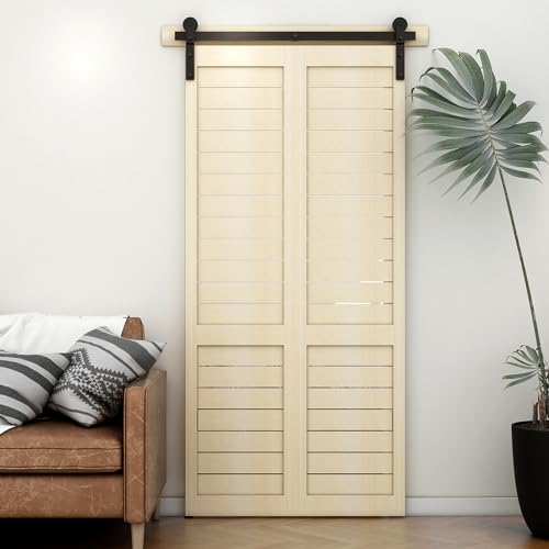CCJH 3FT Bifold Sliding Barn Door Hardware 36\" Rail Bi-fold Roller Hanger Kit for 2 Folding Doors Less 17\" Wide Door[No Door Inlcuded] - Thumbnail 2