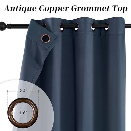 Image of HUTO Blackout Curtains Drapes 54 Inch Length - Thermal Insulated Antique Copper Grommet Black Out Drapery Panels for Basement Bathroom Small Windows, 1 Pair, 42 Inch by 54 Inch, Navy Blue