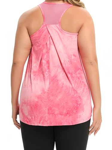 FOREYOND Regata feminina plus size, Tie Dye rosa, 4G Plus Size