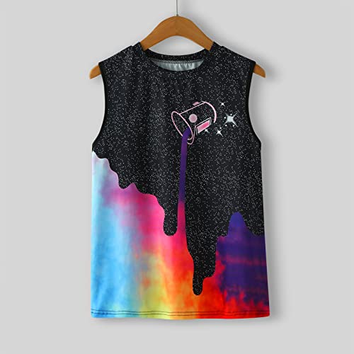 Camiseta infantil adolescente com estampa 3D de verão para meninos e meninas, sem mangas, colete cas