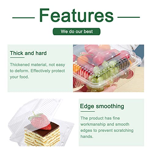Jizvxe DSGRJK 100 Pack Clear Plastic Square Hinged Food Container,Disposable Plastic To Go Containers With Clear Lids,Cake Slice Containers Clamshell Takeout Tray thumb #3