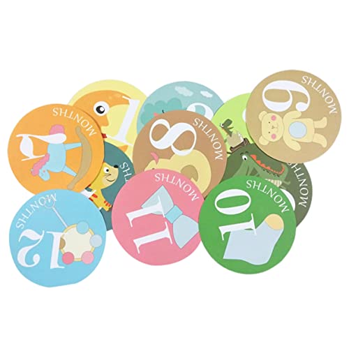 Yardenfun 12個 の月のステッカー 毎月の写真の小道具 女の の月間ステッカー ベビー収納 ベビー用品 タグ の誕生日ラベル タグ ポリ塩化ビニールの自己接着剤