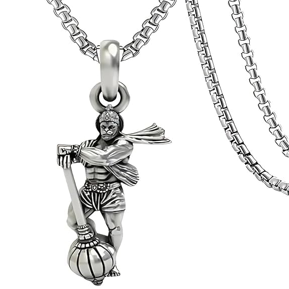 Hanuman Ji Religious Pendant Locket Necklace with Gada, Bajrangbali Ram Bhakt Design, Sankat Mochan Mahabali Jewellery with Chain for Men and Women-picture-55