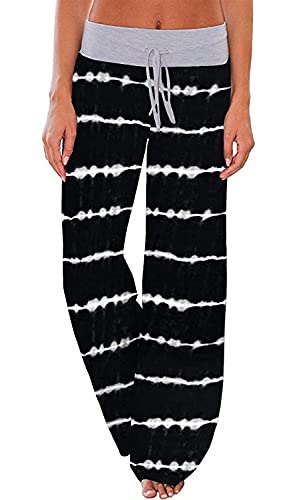 Image of AMiERY Women's Comfy Casual Pajama Pants Floral Print Drawstring Palazzo Lounge Pants Wide Leg