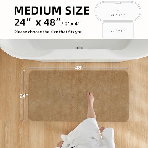 Bathroom Mat Quick Dry, Bathroom Rugs Non Slip Washable Thin Absorbent Bath Mat Fits Under Door Bathroom Floor Mat Perfect for Bath, Shower, or Sink 24"x48" Camel