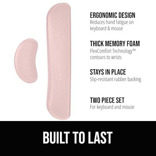 Image of GORILLA GRIP Silky Gel Memory Foam Wrist Rest for Computer Keyboard, Mouse, Ergonomic Design for Typing Pain Relief, Desk Pads Support Hand Arm Mousepad Rests, Stain Resistant, 2 Piece Pad, Light Pink