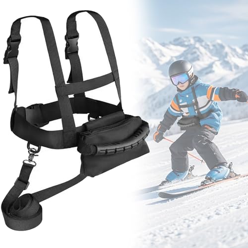 GOUYENG Harnais de Ski et de Snowboard,Harnais D'entraînement De Ski,Harnai Skis avec Laisse et Sac Amovibles,Contrôle de la Vitesse Accessoires,pour le Skis,le Patinage et le Snowboard