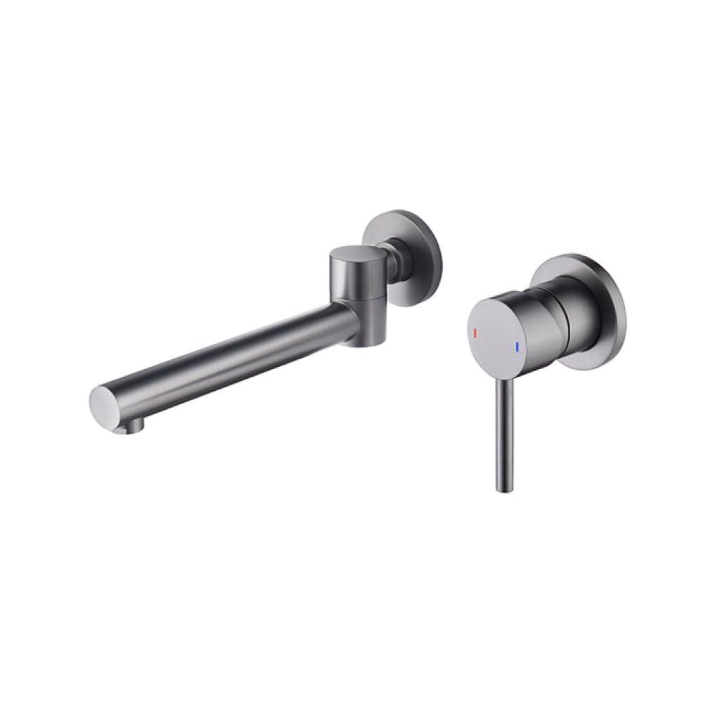 Lavabo Grifo de baño Agua fría y caliente Montaje en pared Mezclador Fregadero Grifo inteligente Caño giratorio Baño con manija única, gris, talla única