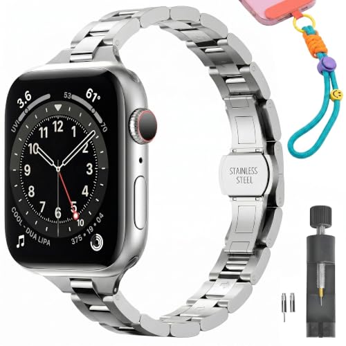 Image of Slim Stainless Band for Apple Watch Series 11-1 /SE, Ultra 3-1 | Compatible with 49 /46 /45 /44 /42 /41 /40 /38mm, Jewelry Office Dressy Metal iWatch Strap for Women, Lightweight Two-tone Bracelet