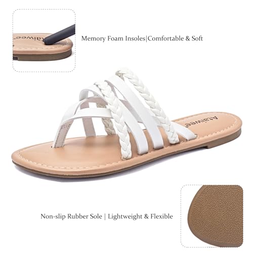 Image of Ataiwee Women's Flat Slide Sandals - Comfortable Open Toe Design,Casual Slip-On with Ankle Strap,Hook-and-Loop Closure Summer Sandals.
