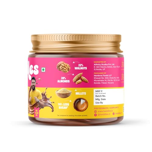 Image of Twiddles by Yuvraj Singh Walnut Brownie Chocolate Spread, 100 G (Crunchy) - Made with 50% California Walnuts, Almonds & Seeds |14 G Protein | Goodness of Millets | 70% Less Sugar | No Palm Oil