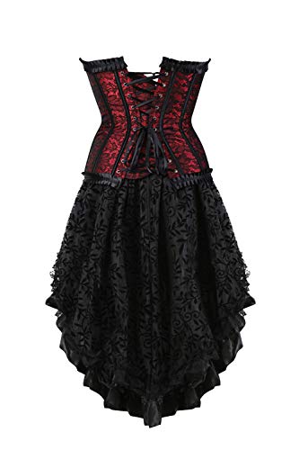 Grebrafan Valentine Corsets Skirts Bustier with Fluffy Pleated Layered Tutu Skirt (US(20-22) 6XL, red)