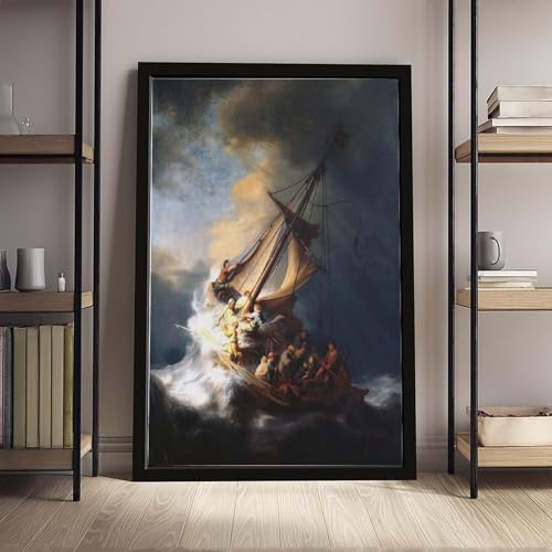 Toile Rembrandt la tempête mer de Galilée impression haute définition cadre inclus