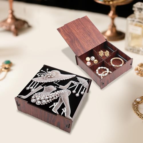 Image of AiYuanzsh DIY Diamond Art Storage Box with Flip-Top Lid, White Pearl Lady Design Wooden Diamond Painting Organizer with 4 Divided Compartments, Portable Desktop Craft Storage for Accessories Supplies