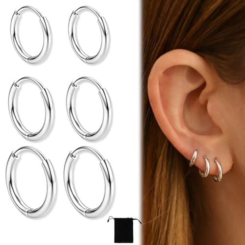 6 Paires Boucles d'Oreilles Créoles Argent 925, Boucle d Oreille Homme Anneaux, Boucle d'Oreille Femme Creole, Boucles d'Oreilles Femme, Boucle d Oreille...