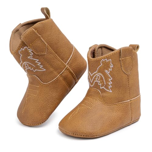 HsdsBebe Baby Boys Girls Western Cowboy Boots Infant Moccasins High Top Booties Toddler Soft Sole Non-Slip First Walker Crib Shoes