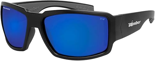 BOMBER Gafas de seguridad polarizadas con espejo azul-Gafas de sol para hombre, marco negro mate, cumple con ANSI z87+, 100% protección UV, forro de