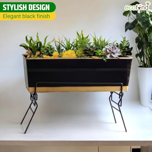Image of ecofynd Joel Metal Planter Stand for Living Room, Plant Stand for Balcony, Flower Pot Holder for Indoor & Outdoor, Garden Rack for Patio Plants, Pack of 1, (Black)