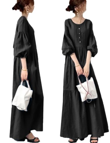 レディース ワンピース ロングワンピース マキシワンピース フレアワンピース ドレス ギャザー シャツワンピース ティアードワンピース フリル プリーツ フレア 切り替え ドッキング 7分袖 ボタン カジュアル 重ね着風 長袖 春夏秋冬のサムネイル