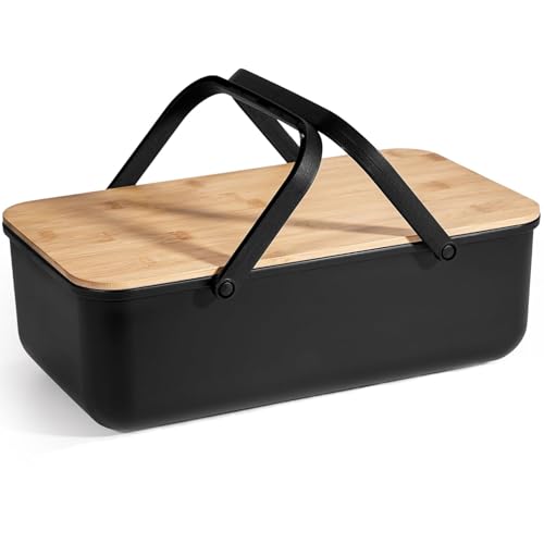 Cheerhom Brotkästen mit Deckel,Kann als Schneidebrett, Brot Aufbewahrungsbox mit Griff 38x21x13cm Vorratsbehälter für Brot, Gebäck und Vorräte, für Küche und Camping,Schwarz