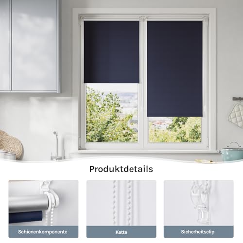 WOLTU Verdunkelungsrollo Thermorollo ohne Bohren 80x150 cm, Blau – Ansicht 8