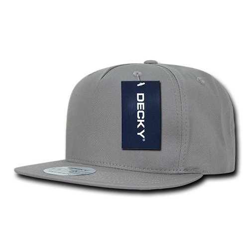 DECKY 1064-GRY 5 Panel Cotton Flat Bill Snapback, Grey, Grey/White