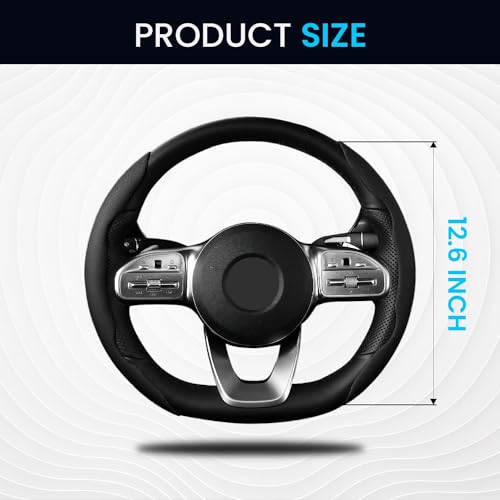 Image of KINGSWAY Premium PU Leatherette Black Steering Wheel Grip Cover Compatible with Mahindra XUV 700 (Year 2021 Onwards) - Universal Use Stylish and Non-Slip Car Interior Accessories, Set of 2 Pieces