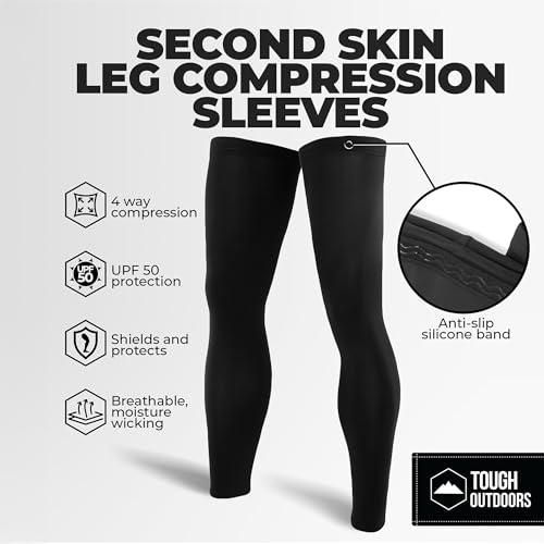 Tough Outdoors Compression Leg Sleeves - Full Leg Compression Sleeve for Men & Women, UV Leg Sleeves - Cycling Leg Warmers3