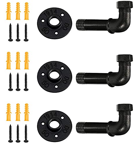 Sunmall Industrial Pipe Coat Hook Racks, Rustic Heavy Duty Wall Hooks For Hanging Clothes, Diy Black Towel Hook, Vintage Towel Holders For Bathrooms, Set Of 3 #TOP2