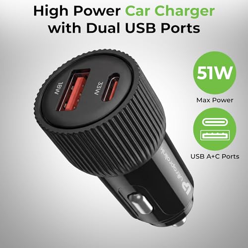 Image of UltraProlink Mach Trio-Link 51W Dual Port Fast Car Charger (USB-C PD 30W /PPS 33W + USB-A QC 18W) with 65W 3-in-1 Nylon Braided Cable 1.5m | CarPlay & Android Auto|UM1270