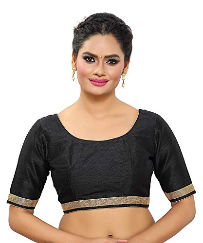 HIRAL DESIGNER Saree Blouse & Silk Choli Tops Indian Choli Blouse for Women Readymade Sari Choli (L-38, Silk Black)